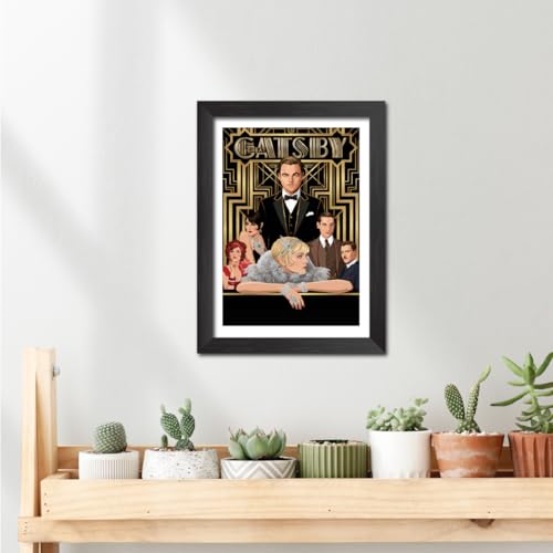 Image of TenorArts The Great Gatsby Poster Hollywood Movie Posters Vector Art Photo Frame Painting With Dark Wooden Texture (12inches x 9inches)