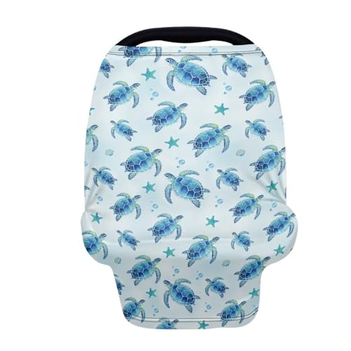 Image of Nursing Cover Up for Breastfeeding, Underwater Sea Turtle Baby Stroller Carseat Canopy, Premium Elastic Car Seat Covers for Babies Kids,Blue Mother Breastfeeding Scarf