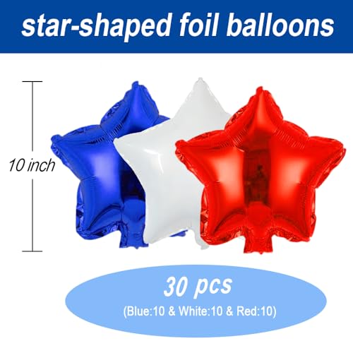 Image of 30 pcs Red Blue White Star Foil Balloon, 10 Inch Red Blue White Star Balloons Mylar balloons for Wedding Decoration Party balloon Birthday Decoration