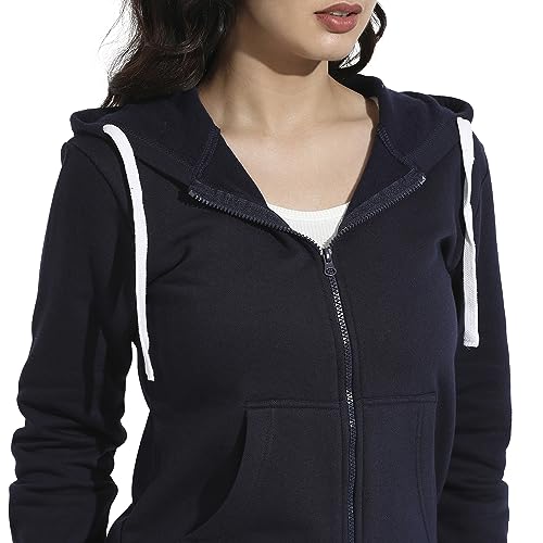 Image of PINACOLADA Women's Zip-Front Hoodie with Angled Open Pockets for Casual Wear | Hooded Neck | Long Sleeve | Zipper Closure | Cotton Sweatshirt Crafted with Comfort Fit for Everyday Wear