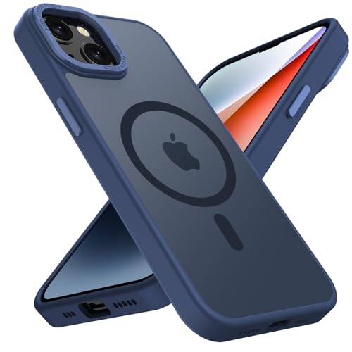 Coque iPhone 14 anti-chute magnétique bleu roi givré