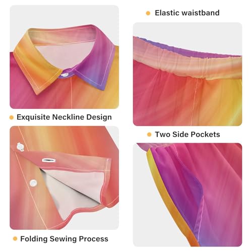 Boccsty Colorful Bright Orange Pink Gradient Boy Summer Shorts Sets Hawaiian Toddler Boys T-Shirt & Pants 2 Pcs 3T4