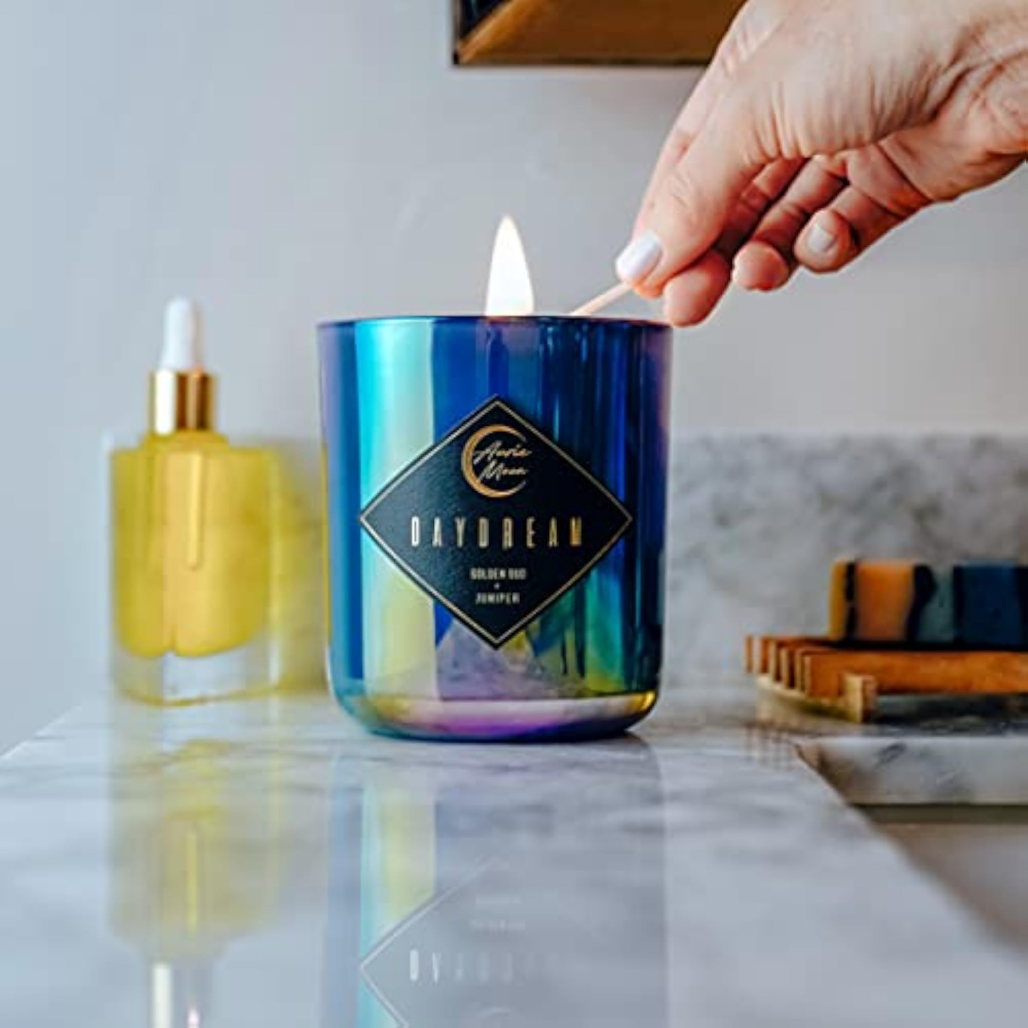 Golden Oud + Juniper Scented Luxury Soy Coconut Candle, 12 Oz