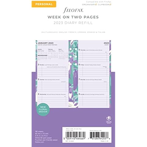 Agenda semanal Filofax Personal Illustrated Floral Week en 2 Páginas 2023 Diario Pack Cover