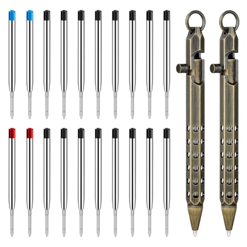 Image of Origin-Joy 2 Pack Bolt Action Pen Set, Six Edge Solid Brass EDC Pocket Tactical Pen With 20 Ballpoint Refills (Retro Black)