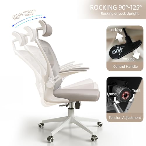 Image of Office Chair (06Khaki, Chair) | 360 Swivel Adjustable Lumbar Support & Flip-Up Armrests capacity 300 lbs capacity