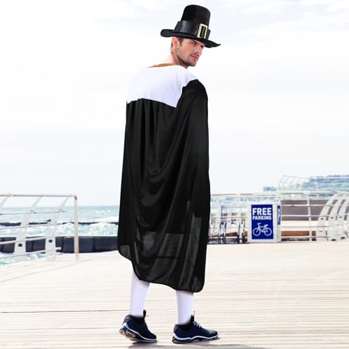 Mepase 6 Pcs Thanksgiving Pilgrim Costume Men Shirt Trousers Cloak Cap Sock Belt Adult Colonial Pilgrim Costume(L) by Mepase - Image 6
