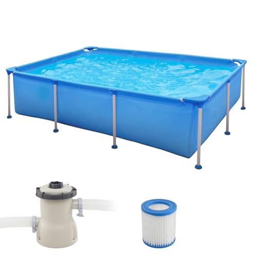 Migliori piscine fuori terra RELAX4LIFE Piscina Fuori Terra Rettangolare con Struttura Tubolare, Piscina Familiare Grande Capacità 2612 L con Pompa di Filtrazione, Struttura Metallica Robusta, Pareti Laterali a 3 Strati