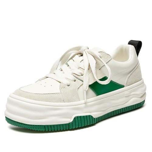 BEAU TODAY Womens Platform Sneakers, Leather Fashion Sneakers for Women Lace Up Comfortable Cute Tennis Shoes Casual Walking Shoes