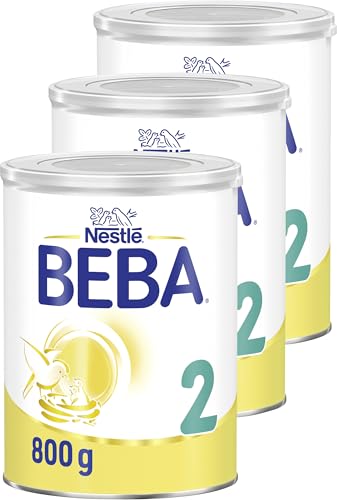 BEBA 2 - Folgemilch nach dem 6. Monat, Mit 5 HMO Komplex, Altersgerecht angepasster Proteingehalt, Nur Laktose, Ohne Palmöl, Ohne Fischöl, Babynahrung, Baby-Milchpulver, 3er Pack (3 x 800g)