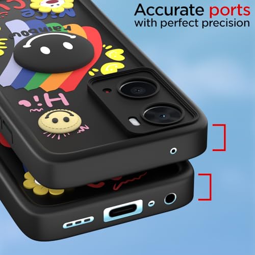 Image of Pikkme Back Cover for Oppo A76 / Oppo A96 / Oppo A36 | Soft Silicone| Cute Rainbow Smile & 3D Cartoon Flower Design | Shockproof Raised Camera Protection Bumper Case (Black)