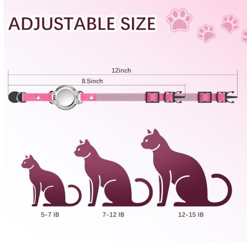 Image of AirTag Cat Collar Breakaway, Rhinestone Collars with Air Tag Holder, Pink