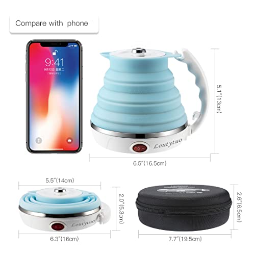Image of Ultrathin Upgraded Food Grade Silicone Travel Foldable Electric Kettle Boil Dry Protection Portable with Dual Voltage and Separable Power Cord,555ML 110-220V US Plug