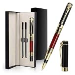 Wood Rollerball Pen Set Luxury Pen Gift Fancy Personalised Pen with Box Extra 2 Black Ink Refills Nice Pens for Writing Metal Ballpoint Pens Valentine's Day Gifts for Men Women Executive Office