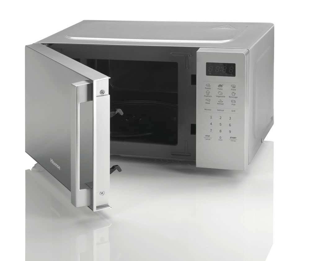 Hisense H20MOMS4HG Four à micro-ondes avec commande électronique, capacité 20 l, puissance 700 W grill, puissance 800 W, écran LED, commande tactile, fonction barbecue, couleur argent