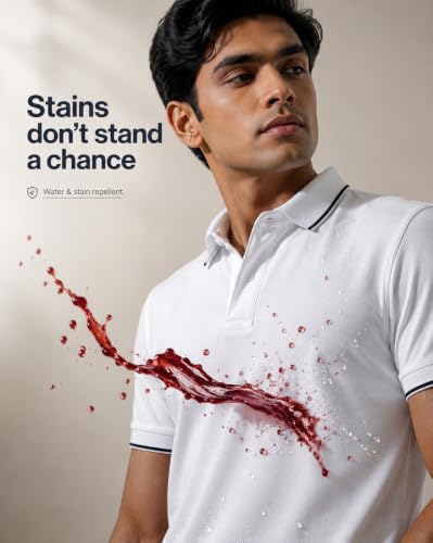 Image of NOBERO Men's Travel Polo T-Shirt | Premium Cotton Stretch Fabric | Anti-Odor & Water-Repellent | UPF 50+ Sun Protection | Regular Fit Polo Collar Casual Wear