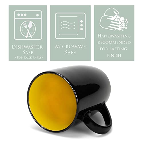 Elanze Designs Color Pop Yellow Black Exterior 16 Ounce Glossy Ceramic Mugs Matching Set Of 4 #TOP3
