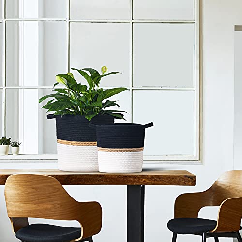 Saolglls Woven Plant Baskets For Indoor Plants - Plant Pots Baskets For Organizing,12” X 10” Flower Pots Modern Woven Baskets For Storage Rustic Home Decor,White & Black Stripes #TOP3