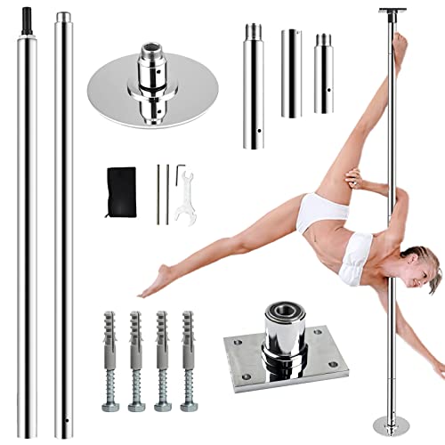 PRIOR FITNESS Poteau de Danse Fixe Permanent, 45mm Rotatif & Fixe en Acier Robuste, Hauteur Réglable, Certifié CE, pour Maison Studio Salle de Sport, Argent