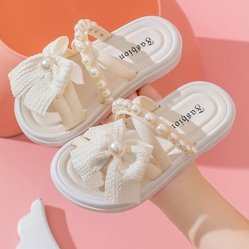 Girls Pearls Slippers Kids Toddler Bowknot Criss Cross Straps Slip On Slide Sandal Non-Slip Summer Casual Beach Flats4