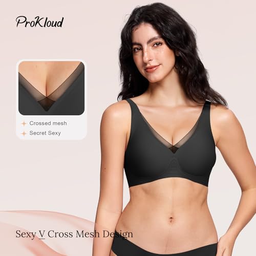 Image of ProKloud Wireless Triangle Bralettes for Women Plunge Unlined Bras No Underwire Comfortable Unpadded Everyday Tshirt Bra