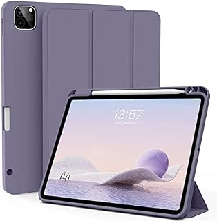 ZOYU Case for iPad Pro 12.9 Inch 6th/5th/4th Generation (2022/2021/2020), Slim Trifold Smart Cover with Pencil Holder, Soft TPU Back Case [Support 2nd Gen Pencil Charging], Auto Sleep/Wake, Purple