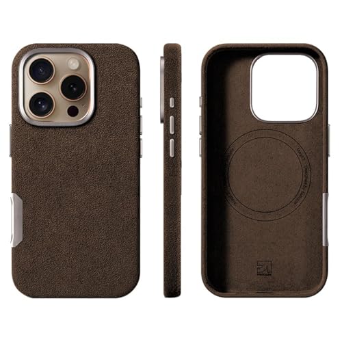 Coque en daim Alcantara conçue pour iPhone 16 Pro Max marron minimaliste