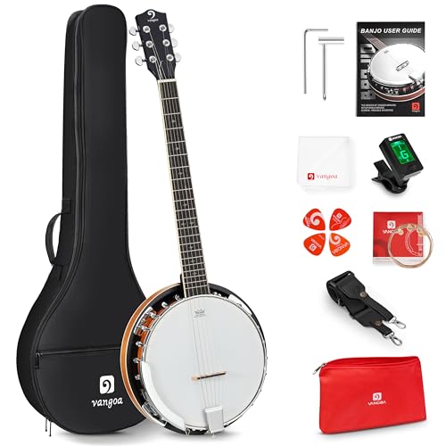 Vangoa 6 String Banjo Guitar Full Size, 38 Inch Banjo Guitar with Resonator Closed Back, Remo Head, Beginner Banjitar Six String Banjo Kit for Adults Teens Starters