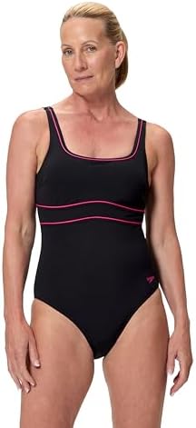 Speedo Womens Solid Contour Eclipse Swimsuit Swimming Costume Anthracite/Ruby, Anthracite/Ruby, 42