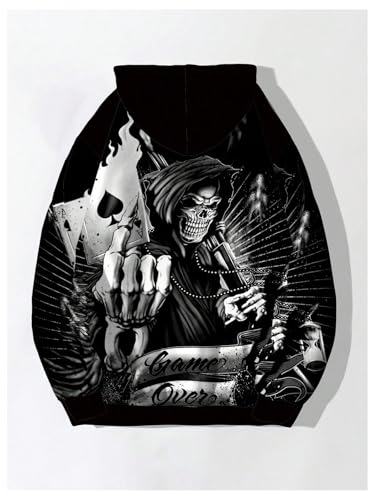 SOLY HUX Men's Goth Graphic Hoodies Y2k Skull Print Drawstring Long Sleeve Hooded Pullover Sweatshirt Streetwear2