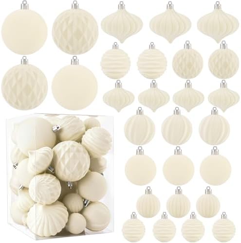 Celltestria 28PCS Velvet Christmas Balls Ornaments, Flocked Shatt...