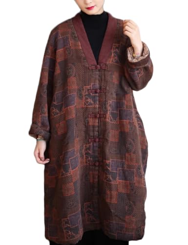 NFYM Womens Knee Length Quilted Kimono Jackets Winter Warm Soft Cotton Printed Boho Vintage Loose Outwear Coats