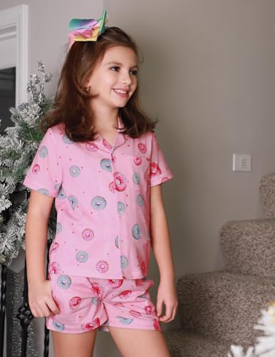 Image of Arshiner Girls Pajamas Sets Short Sleeve Kids Pjs Button Down Sleepwear | Cute Printed Pajamas for Little & Big Girl, Lightweight Comfy Fabric, 2-Piece Outfits, Perfect for Lounge Pajamas Party