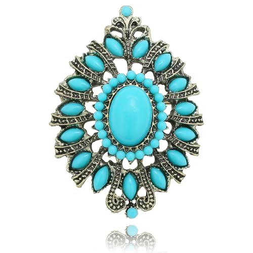 Image of Turquoise West Cowboy Oval Tear Drop Brooch Pin for Women Retro Brooches Pins Classic Fashion Jewelry Accessories Gift