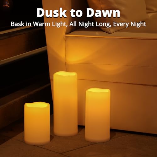 Image of NURADA Large Outdoor Solar Candles Waterproof - 6 inch x 4 inch Rechargeable Solar Powered Flameless LED Pillar Flickering Candle for Patio Porch Lanterns Decor - Ivory Set of 2