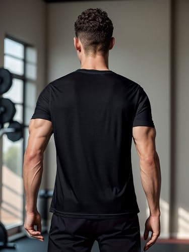 4pcs Quick Dry Men's Ultra Thin Short Sleeve Round Neck Comfy T-Shirt for Gym Fitness Training, Spring and Summer3