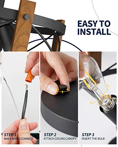 Hanass 3-Light Farmhouse Semi Flush Mount Ceiling Light, 13" Wood Flush Mount Light Fixture, Walnut Wood, Matte Black Finish, Mx99984 #TOP3