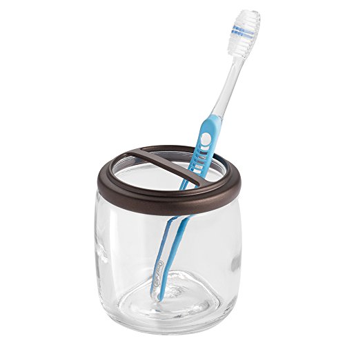 iDesign Hamilton Glass and Steel Divided Toothbrush Holder - 3.67