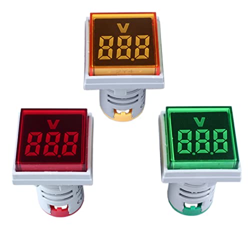Voltage Meter Indicator AC50-500V 22mm Square LED Digital Display Voltmeter, 3PCS Panl Mount Voltage Tester for Home or industiral Equipment (Green Red Yellow)