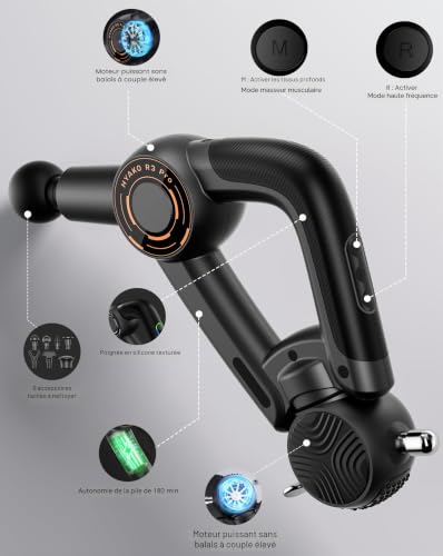 HYAKO R3 Pro Pistolet de massage 3 en 1 Amplitude 16 mm + Appareil de massage vibratoire à haute fréquence – Pistolet de massage musculaire des tissus profonds, soulage les douleurs musculaires et – vue 9