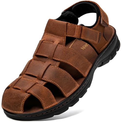 Mens Fisherman Leather Closed Toe Sandals Walking Dress Casual Sandalias Whith Memory Foam Summer Outdoor Athletic Adjustable Comfortable