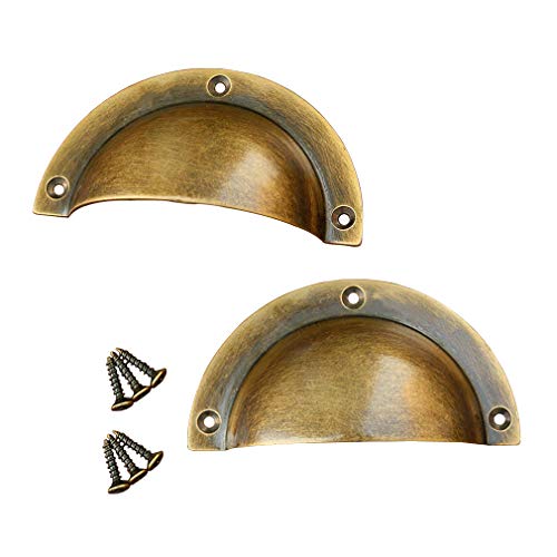 Tiazza 4Pcs Antique Brass Cup Shell Drawer Pulls Bedside Cupboard Wardrobe Vintage Handle, Antique Bronze - Image 2