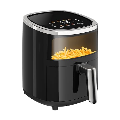 Whall Compact 4QT Air Fryer, 9-in-1 with Smart Digital Color TouchScreen Air Fryers with View Window, Roast, Bake, Broil, Reheat, Dehydrate, 12 Presets,Less Oil Nonstick & Dishwasher Safe Basket