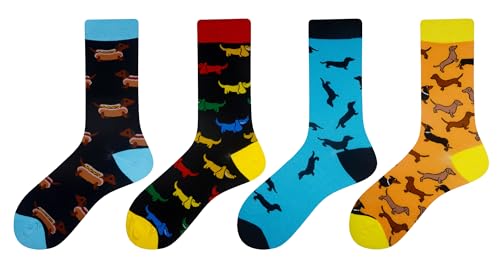Cansok Herrensocken mit Dackel-Motiv, Motiv: Dackel, Hundegeschenk, verrücktes Kleid, Crew-Kleid, Wadensocken (Dackel-Hund)