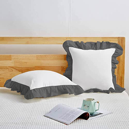 Image of YRM Bedding's Ruffle Beautiful Cushion Cover | Super Soft Elegant Premium Microfiber Frill Cushion Cover Set of 2 (20 inchx20 inch Inches) (White /Dark Grey)