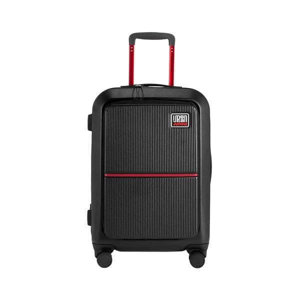 Image of Urban Jungle by Safari, Cabin Trolley Bag with Laptop Compartment, Hardside Polycarbonate Small (55 Cm) Suitcase with USB Charging Socket, 8 Silent Wheel Luggage for Both Men & Women (Black)
