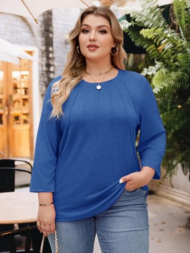 Chulianyouhuo Womens Plus Size Tops Casual 3/4 Sleeve Crewneck Pleated T Shirt Dressy Loose Tunic Blouse2