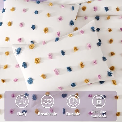 Image of Full Size Comforter Sets for Girls - 7 Pieces Pom Tufted Bed in a Bag