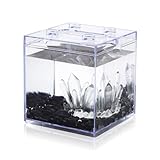 Mini Betta Fish Tank, Stackable Small Fish Bowl for Desktop Decoration, 0.2 Gallon 360° Rotatable Tiny Aquarium Kit with Gravels & Resin Crystal Cluster for Sea Monkey, Shrimp