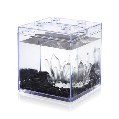 Image of Mini Betta Fish Tank, Stackable Small Fish Bowl for Desktop Decoration, 0.2 Gallon 360 Rotatable Tiny Aquarium Kit with Gravels & Resin Crystal Cluster for Sea Monkey, Shrimp